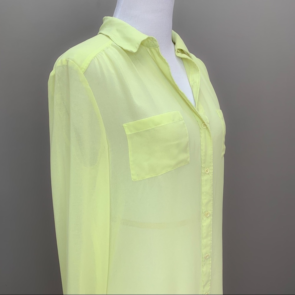 Trouvé Sheer Yellow Button Down Shirt, XS/S. - Picture 8 of 8